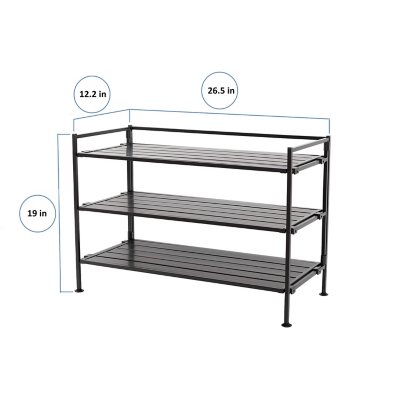 Seville Classics 3-Tier Resin Slat Shoe Rack, 26.5" W x 12.2" D x 19" H