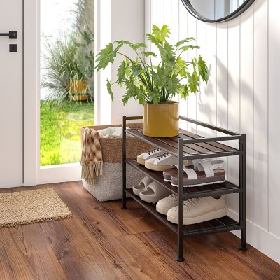 Seville Classics 3-Tier Resin Slat Shoe Rack, 26.5" W x 12.2" D x 19" H