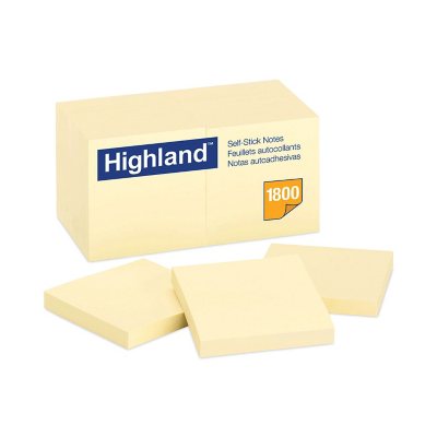 Highland - Self-Stick Notes, 3 x 3, Yellow - 18 100-Sheet Pads/Pack