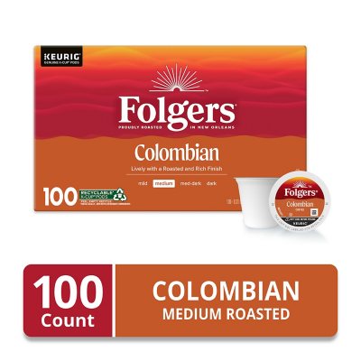 Folgers Medium Roast K-Cup Coffee Pods, 100% Colombian, 100 ct.