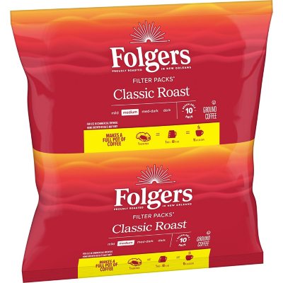 Folgers Classic Roast Ground Coffee, Filter Packs, 0.9 oz., 40 ct.