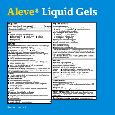 Aleve Liquid Gels Pain Reliever Naproxen Sodium Capsules 120 ct.