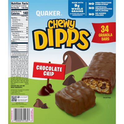 Quaker Chewy Dipps Granola Bars, Chocolate Chip, 34 pk.