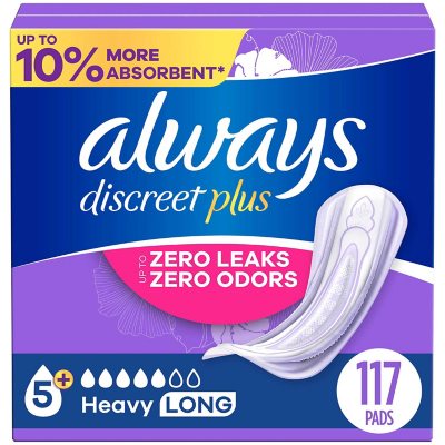 Always Discreet Incontinence Pads, Heavy Long, 117 ct.