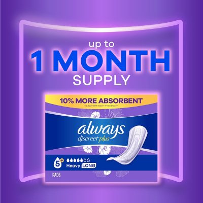 Always Discreet Incontinence Pads, Heavy Long, 117 ct.