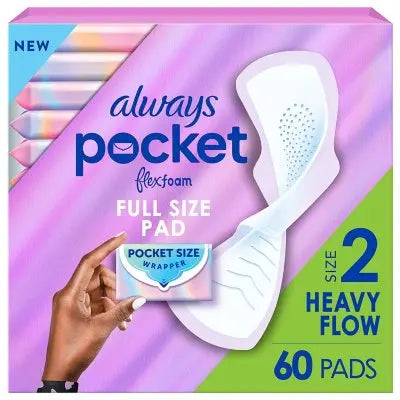 Always Pocket FlexFoam Heavy Flow Pads with Wings, 60 ct.