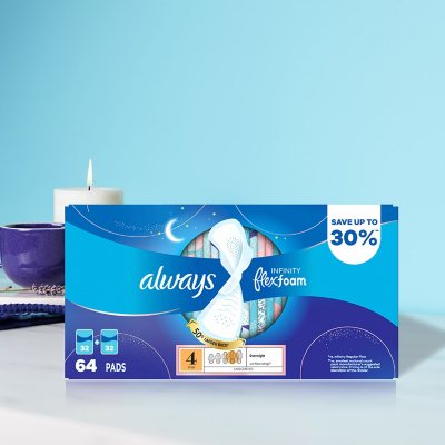 Always Infinity FlexFoam Overnight Pads with Wings, Unscented - Size 4, 64 ct.