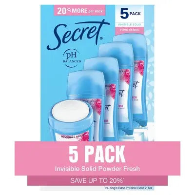 Secret Invisible Solid Antiperspirant and Deodorant, Powder Fresh, 2.6 oz., 5 pk.