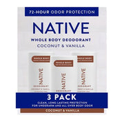 Native Whole Body Aluminum-Free Deodorant, Coconut & Vanilla, 2.3oz., 3pk.