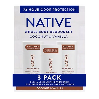 Native Whole Body Aluminum-Free Deodorant, Coconut & Vanilla, 2.3oz., 3pk.