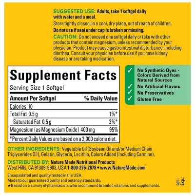 Nature Made Magnesium Softgels, 400 mg 150 ct.