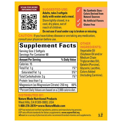 Nature Made Magnesium Citrate 250mg Softgels 180 ct.