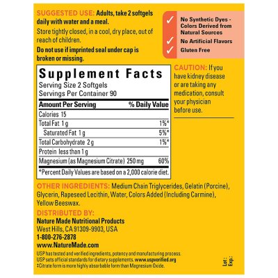Nature Made Magnesium Citrate 250mg Softgels 180 ct.
