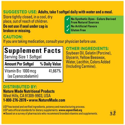Nature Made B12 Vitamin Softgels, 1000 mcg 400 ct.