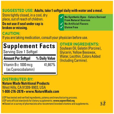 Nature Made B12 Vitamin Softgels, 1000 mcg 400 ct.