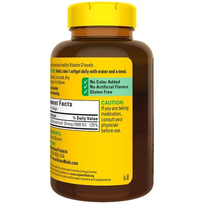 Nature Made Vitamin D3 25 mcg 1,000 IU Softgels 650 ct.