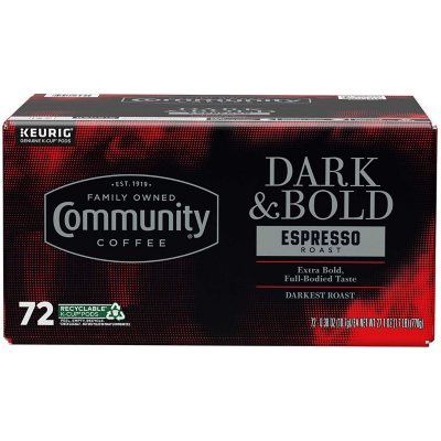 Community Coffee Dark and Bold Espresso Darkest Roast Coffee Pods, 72 ct.