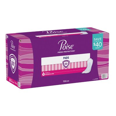 Poise Incontinence Pads for Women, Maximum Absorbency, Long 156 ct.