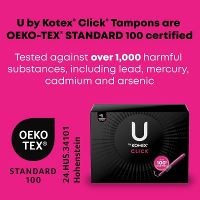 U by Kotex Click for your Perfect Fit Compact Tampons, Unscented - Super Plus, 45 ct.