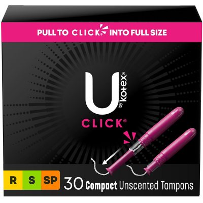 U by Kotex Click for your Perfect Fit Compact Tampons, Unscented - Various Sizes, 30 ct.