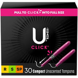 U by Kotex Click for your Perfect Fit Compact Tampons, Unscented - Various Sizes, 30 ct.