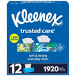 Kleenex Trusted Care 2-ply Facial Tissues, Flat Boxes 160 tissues/box, 12 boxes