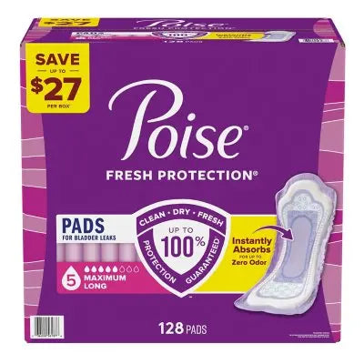 Poise Postpartum Inkontinenz-Pads, 5 Tropfen maximale Saugstärke, 128 Stück.