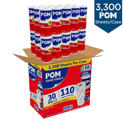 POM Individually Wrapped 2-Ply Paper Towels 110 sheets/roll, 30 rolls