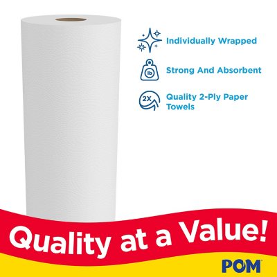 POM Individually Wrapped 2-Ply Paper Towels 110 sheets/roll, 30 rolls