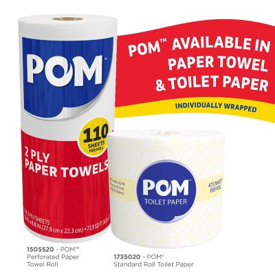 POM Individually Wrapped 2-Ply Paper Towels 110 sheets/roll, 30 rolls