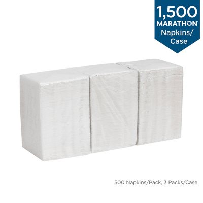 Marathon Embossed Dinner Napkins, 1-Ply, 16" x 16", White 500/pk., 3 pk.