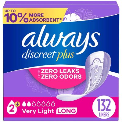 Always Discreet plus Incontinence Liners for Women, Very Light Long, 132 ct.