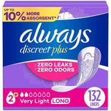 Always Discreet plus Incontinence Liners for Women, Very Light Long, 132 ct.