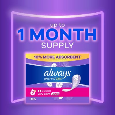 Always Discreet plus Incontinence Liners for Women, Very Light Long, 132 ct.