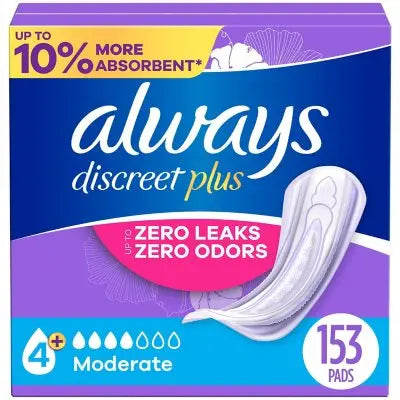 Always Discreet Plus Inkontinenzeinlagen für Frauen, diskret, 153 Stück.