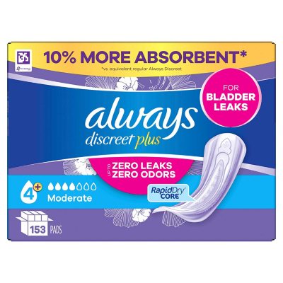 Always Discreet plus Incontinence Pads for Women, Moderate, 153 ct.