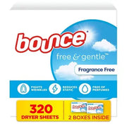 Bounce Free & Gentle Dryer Sheets, Unscented, 320 ct.