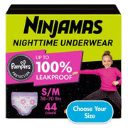 Ninjamas Nighttime Bedwetting Underwear for Girls Size: Small-Extra Large
