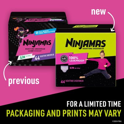 Ninjamas Nighttime Bedwetting Underwear for Girls Size: Small-Extra Large