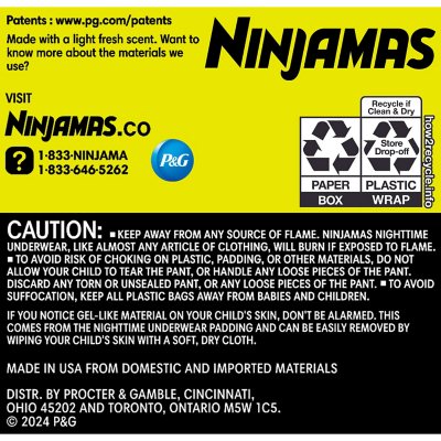 Ninjamas Nighttime Bedwetting Underwear for Girls Size: Small-Extra Large