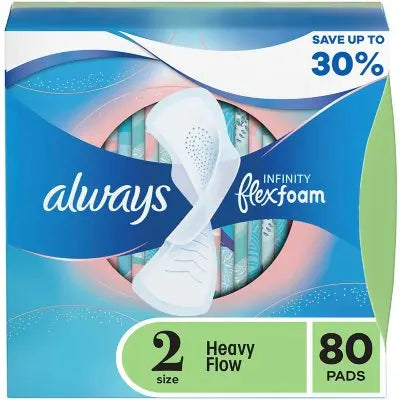 Always Infinity FlexFoam Binden, stark, mit Flexi-Flügeln, unparfümiert, Größe 2, 80 Stück