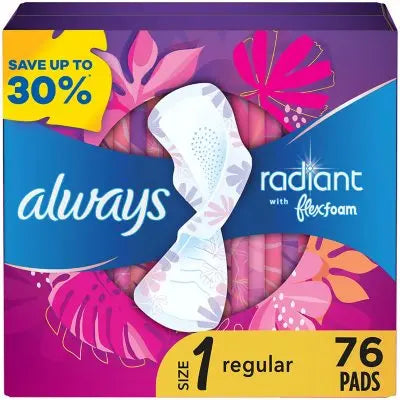 Always Radiant Normal Binden mit Flügeln, Duft, Größe 1, 76 Stück