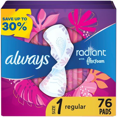 Always Radiant Regular Pads with Flexi-Wings, Scented, Size 1, 76 ct.