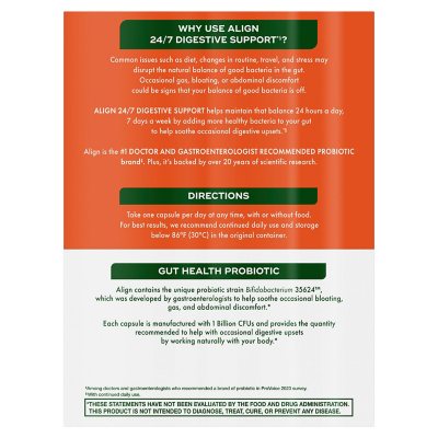 Align Probiotic Supplement for Daily Digestive Health Capsules 84 ct.