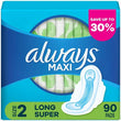 Always Maxi Long Super Pads, Unscented, Size 2, 90 ct.