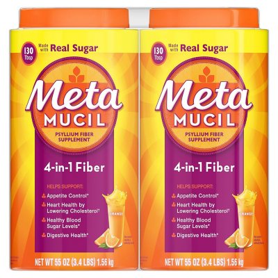 Metamucil Fiber 4-in-1 Psyllium Fiber Supplement Powder, Orange 55 oz., 2 pk.