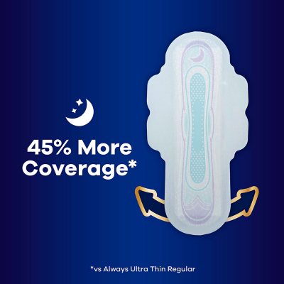 Always Ultra Thin Overnight Pads with Flexi-Wings, Unscented, Size 4, 80 ct.