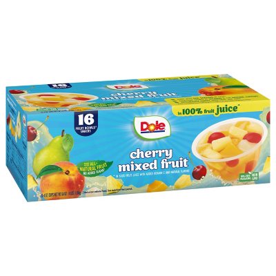 Dole Cherry Mixed Fruit Bowls in 100% Juice, 4 oz., 16 pk.