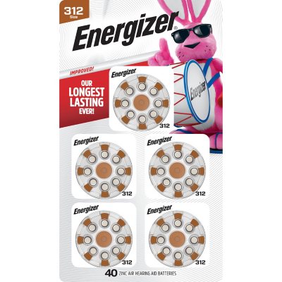 Energizer Hearing Aid Batteries Size 312, Brown Tab 40 pk.