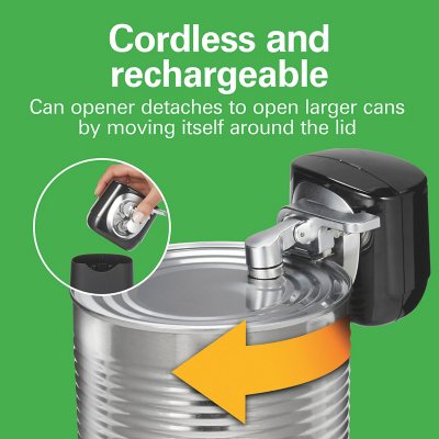 Hamilton Beach 76611FG FlexCut Electric Can Opener, Cordless & Rechargeable, Black with Chrome Accents